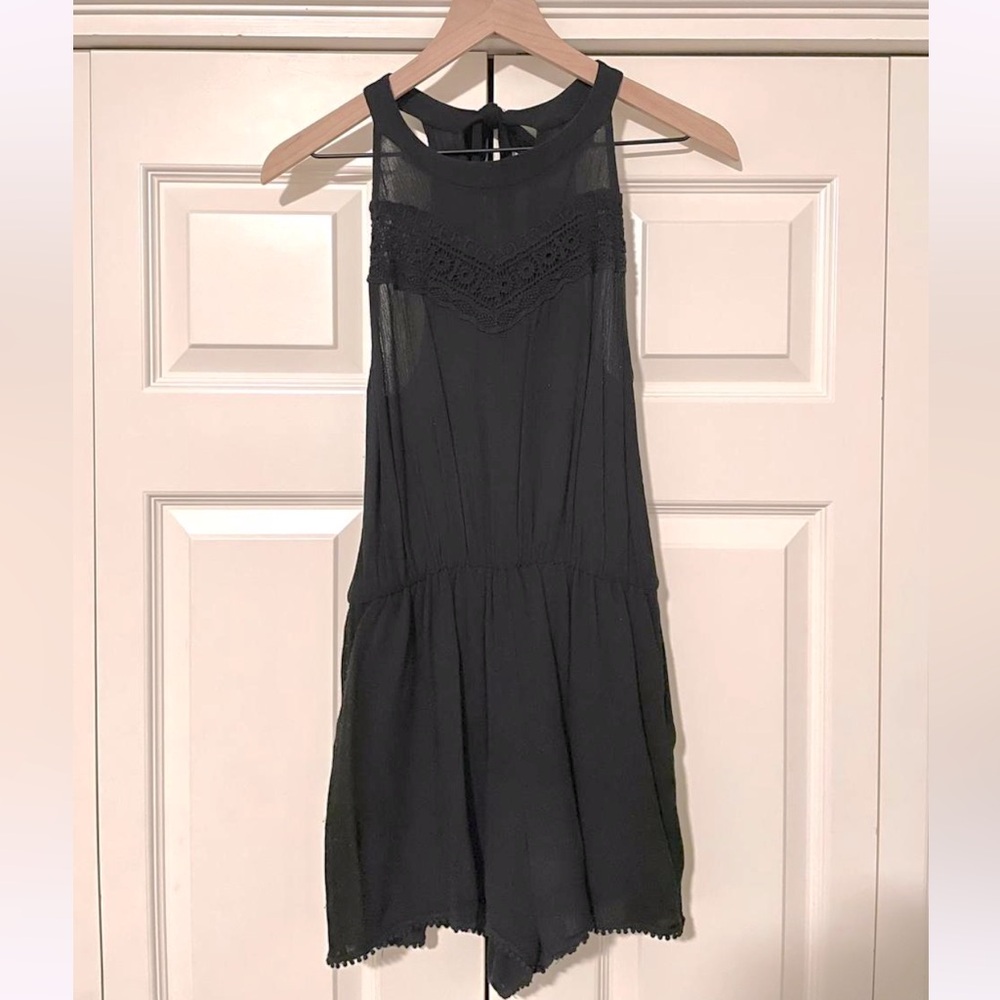 Black High Neck Sleeveless Romper